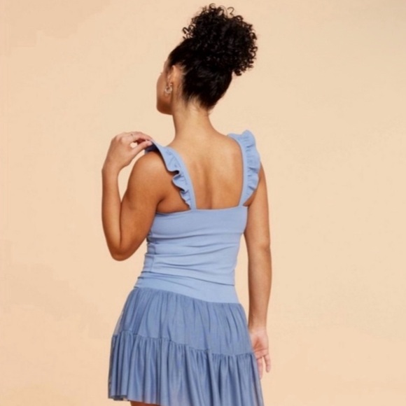 Blogilates Romantic Ruffle Tank Top - Steel Blue - Picture 3 of 5